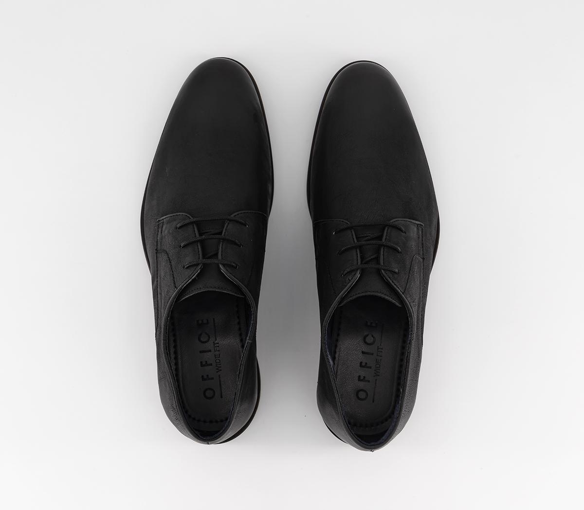 OFFICE Wide Fit Curtis Washed Leather Derby Shoes Black Leather Men
