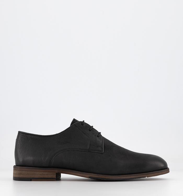 OFFICE Wide Fit: Curtis Washed Leather Derby Shoes Black Leather