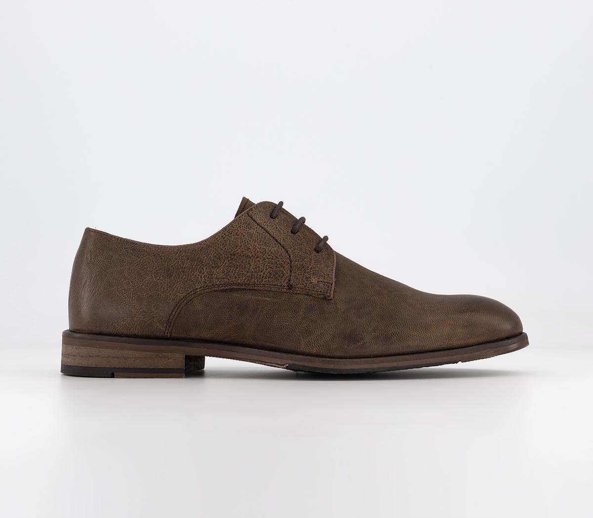 Wide Fit: Curtis Washed Leather Derby Shoes Tan Leather