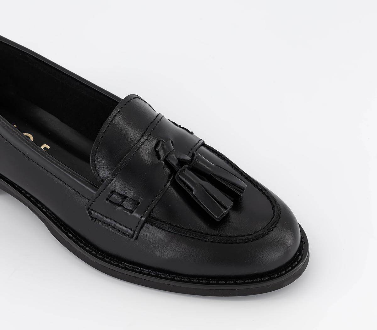 OFFICE Florin Tassel Loafers Black Leather Flat Shoes for Women
