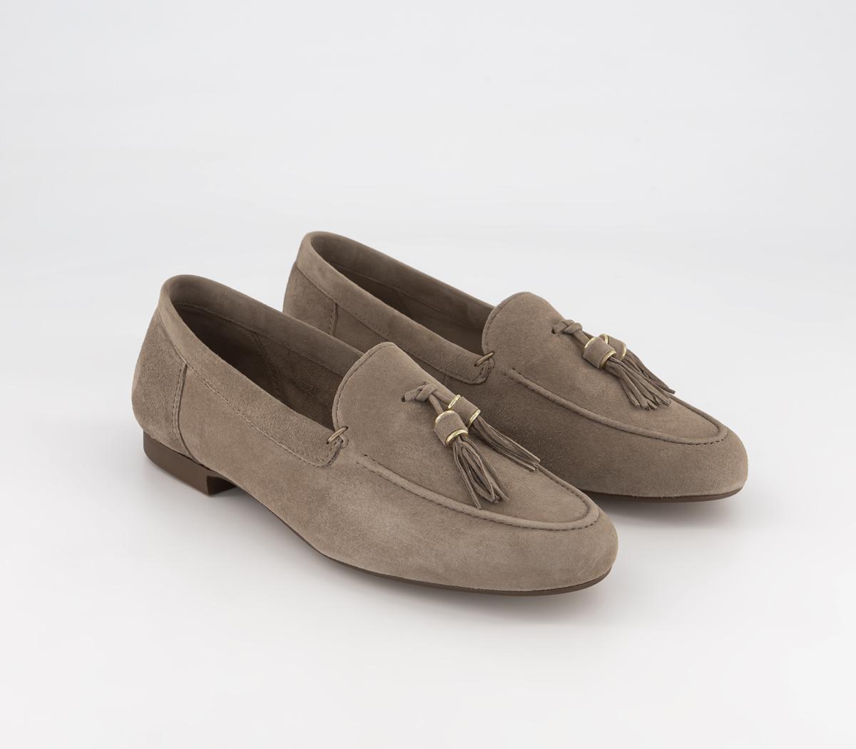 OFFICE Wide Fit Flick Retro Tassel Loafers Taupe Suede - Women’s Loafers
