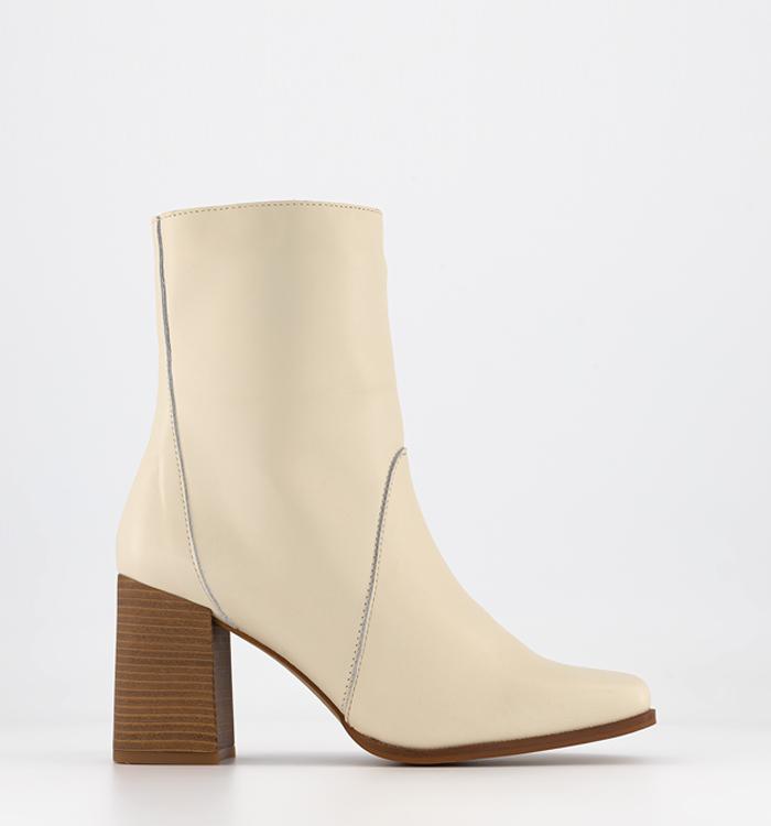 OFFICE Amala Heeled Square Toe Ankle Boots Off White Leather