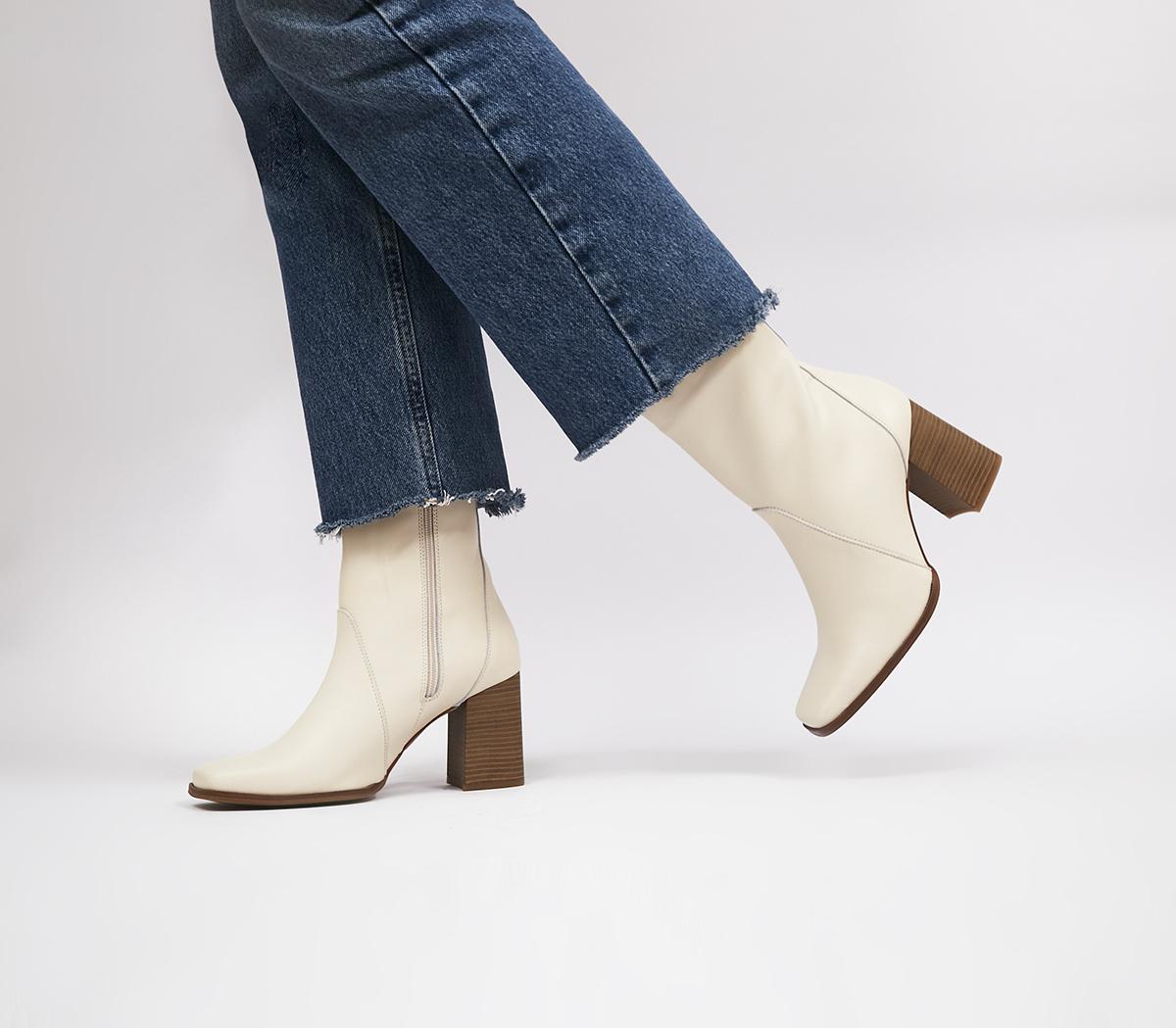 Amala Heeled Square Toe Ankle Boots Off White Leather