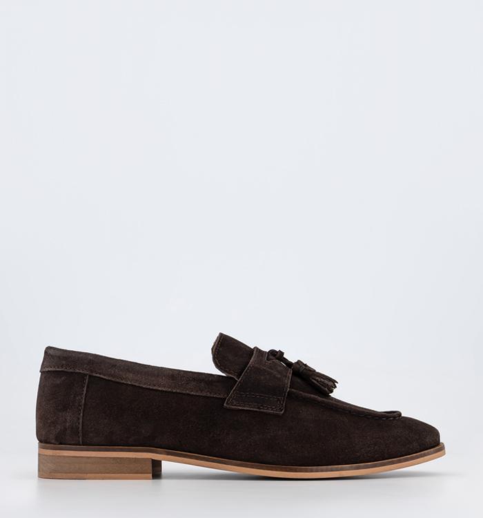 OFFICE Wide Fit Channing Tassel Loafers Brown Suede