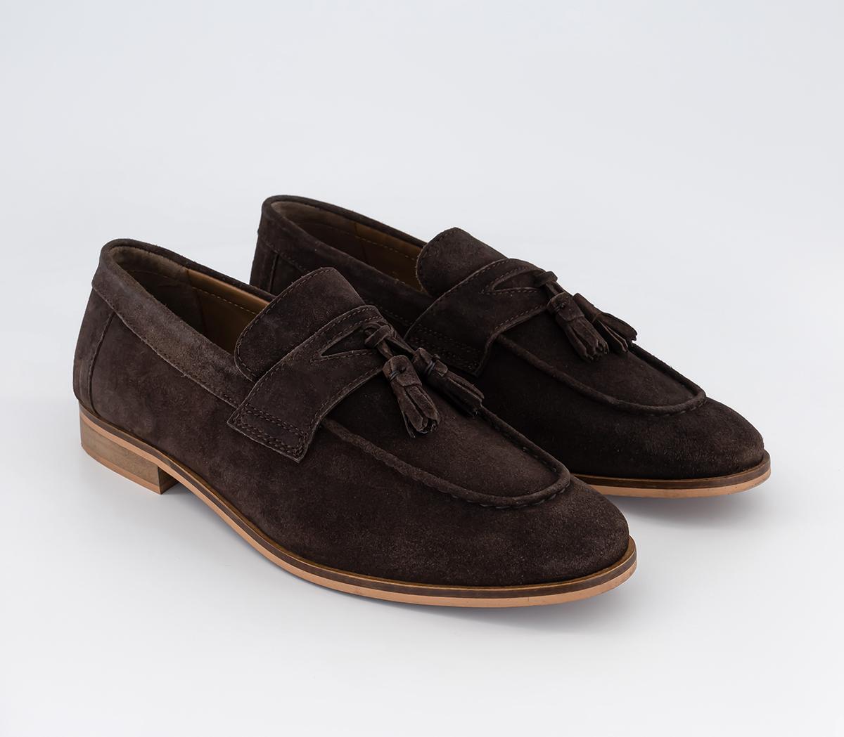 OFFICE Mens Wide Fit Channing Tassle Loafers Brown Suede, 8