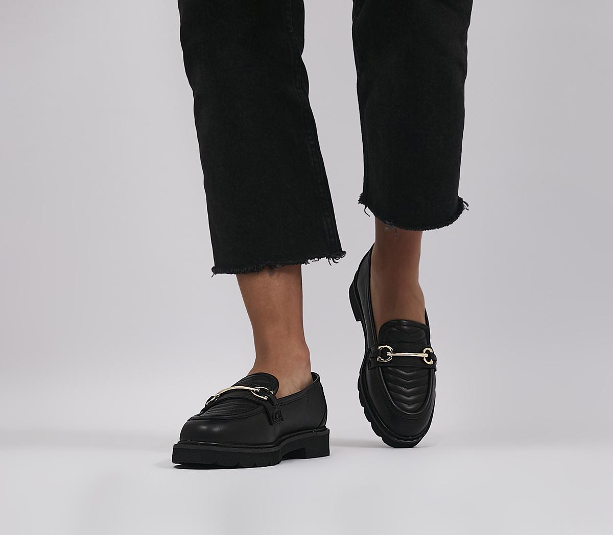 Frill Leather Loafers Black Leather