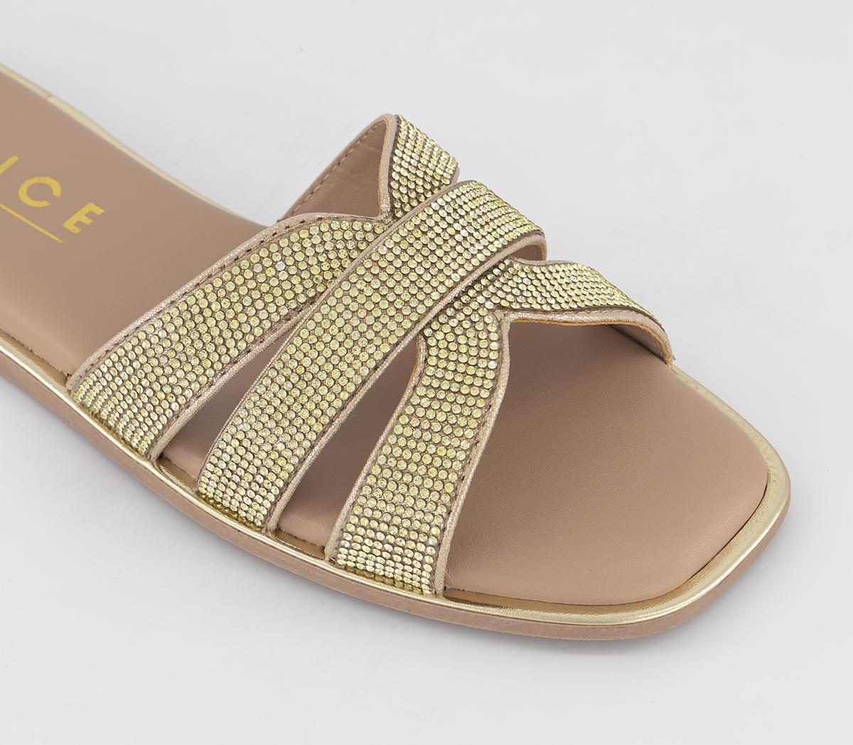 OFFICE Sundown Slide Sandals Gold Embellished - Women’s Sandals