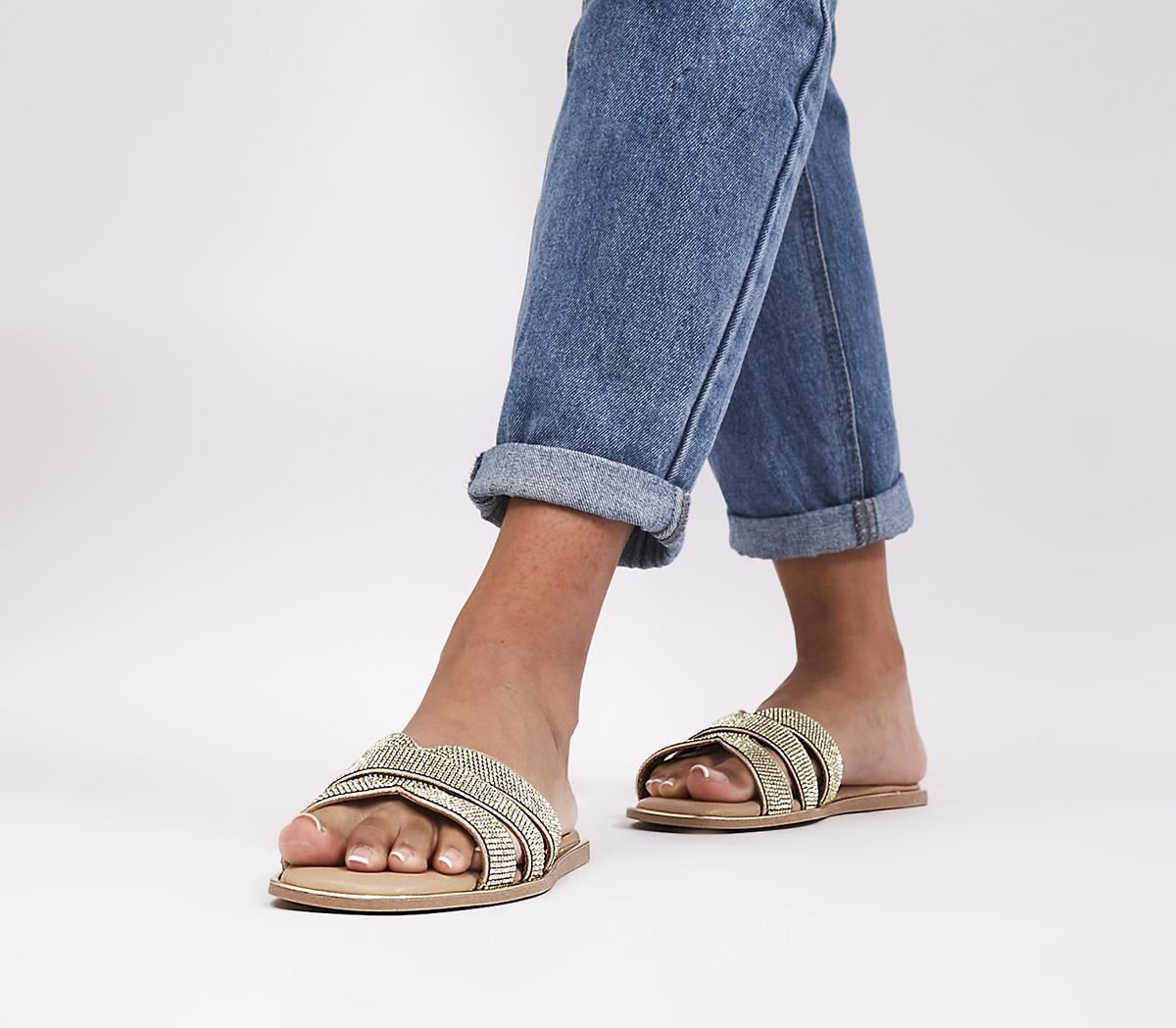 Womens gold slide store sandals