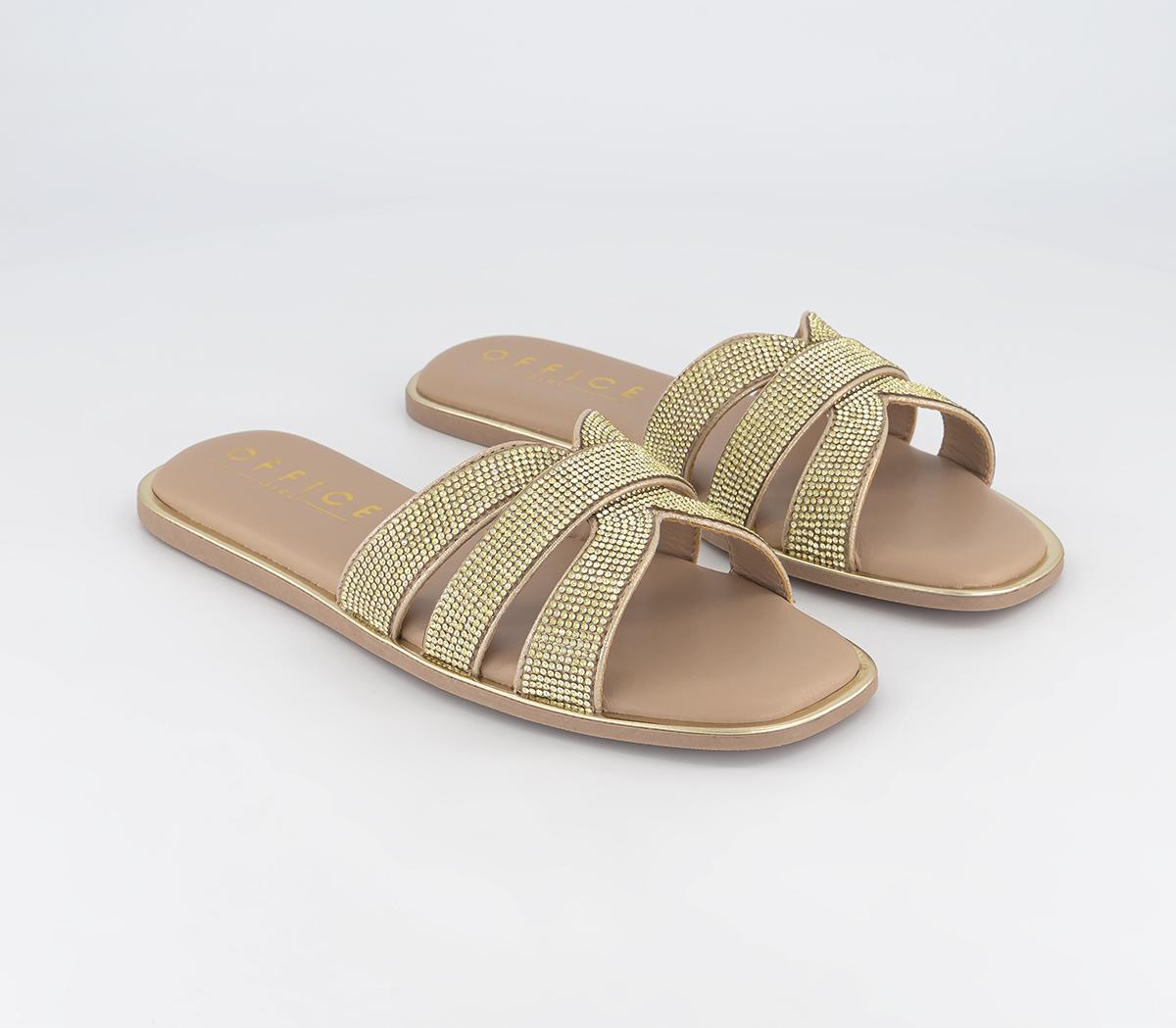 OFFICE Sundown Slide Sandals Gold Embellished - Women’s Sandals