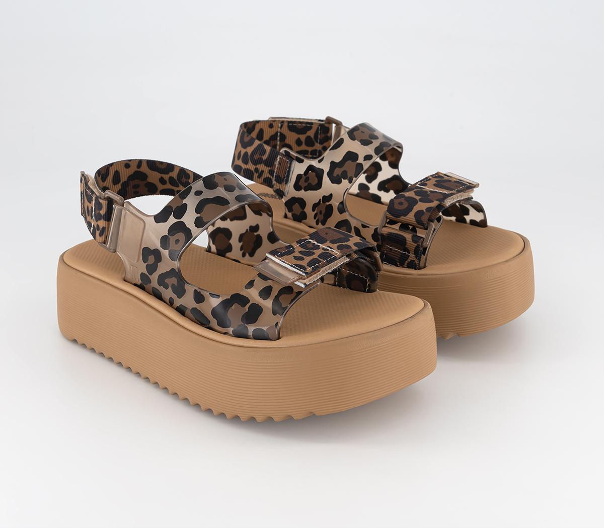 Melissa Womens Brave Papete Platform Sandals Tan Leopard, 4