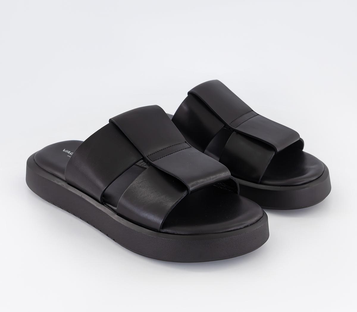 Vagabond Shoemakers Nate Woven Slides Black Leather - Men’s Sandals