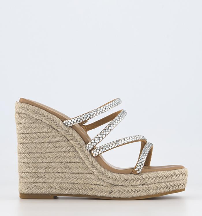 OFFICE Harlyn Embellished Strap Espadrille Mules Silver