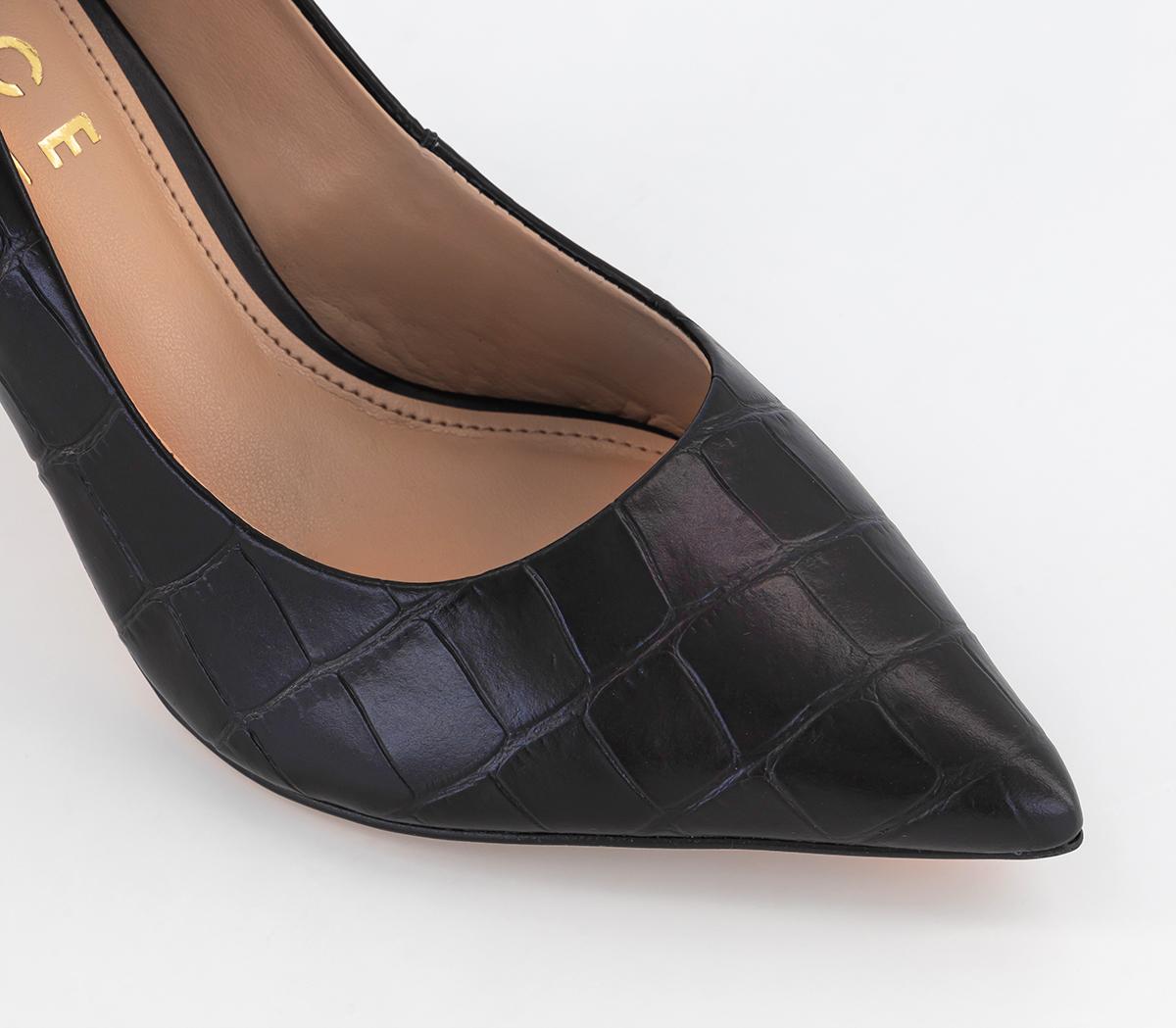 OFFICEMidlander Pointed Mid Heel Courts OFFICEMidlander Pointed Mid Heel CourtsBlack Embossed Leather