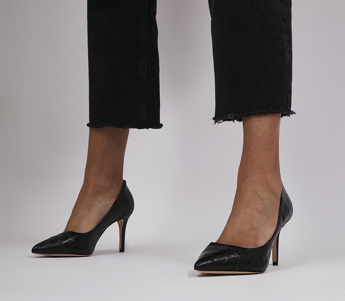 OFFICEMidlander Pointed Mid Heel Courts OFFICEMidlander Pointed Mid Heel CourtsBlack Embossed Leather
