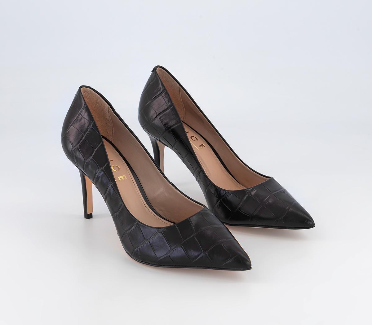 OFFICEMidlander Pointed Mid Heel Courts OFFICEMidlander Pointed Mid Heel CourtsBlack Embossed Leather