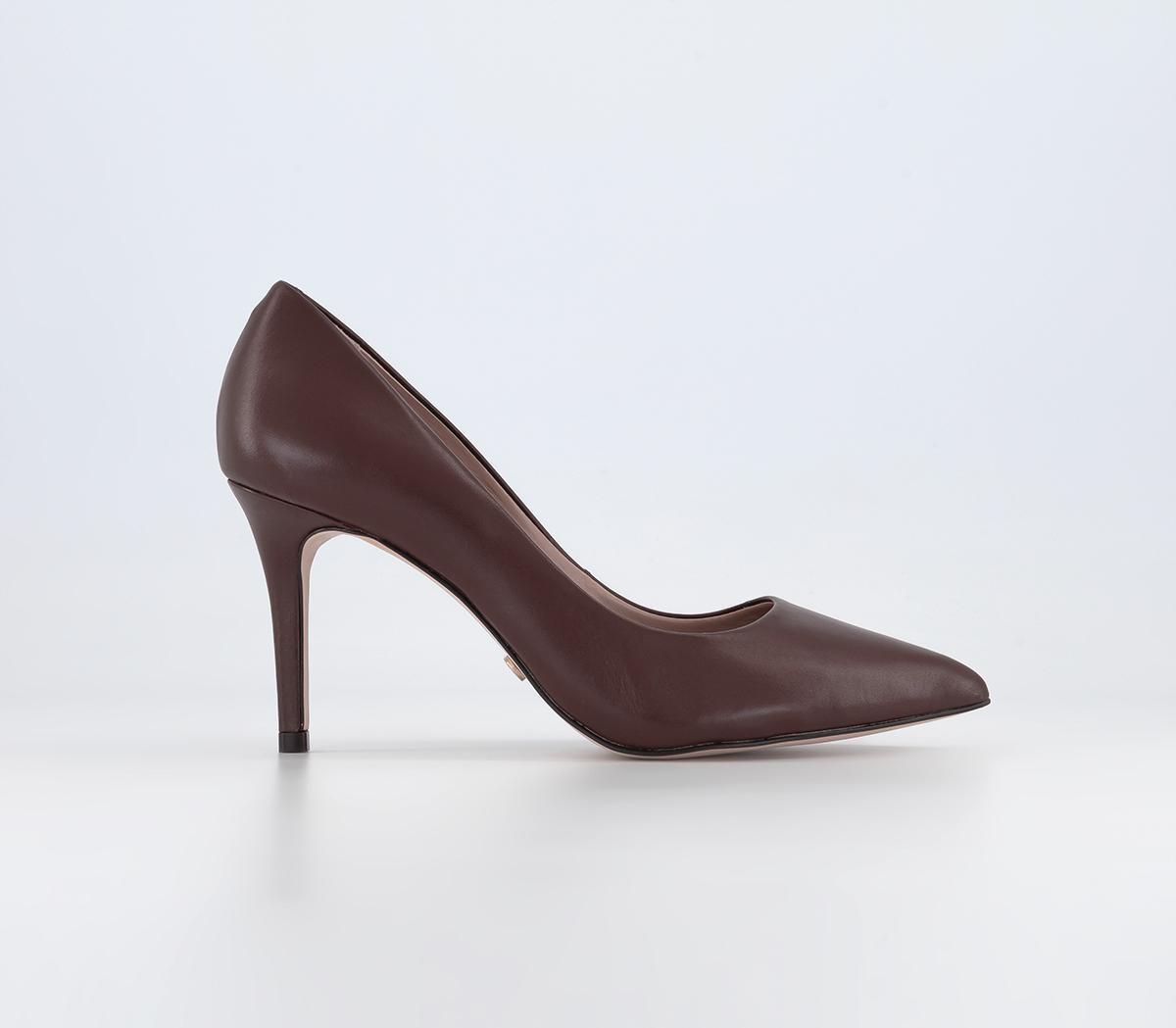 OFFICE Midlander Pointed Mid Heel Courts Choc Brown Leather - Mid Heels