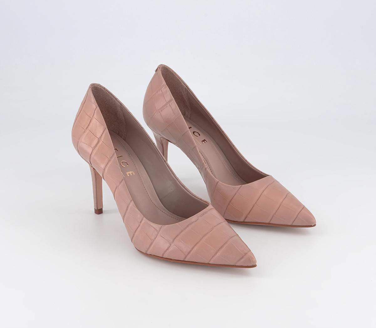 OFFICEMidlander Pointed Mid Heel Courts OFFICEMidlander Pointed Mid Heel CourtsBeige Embossed Leather