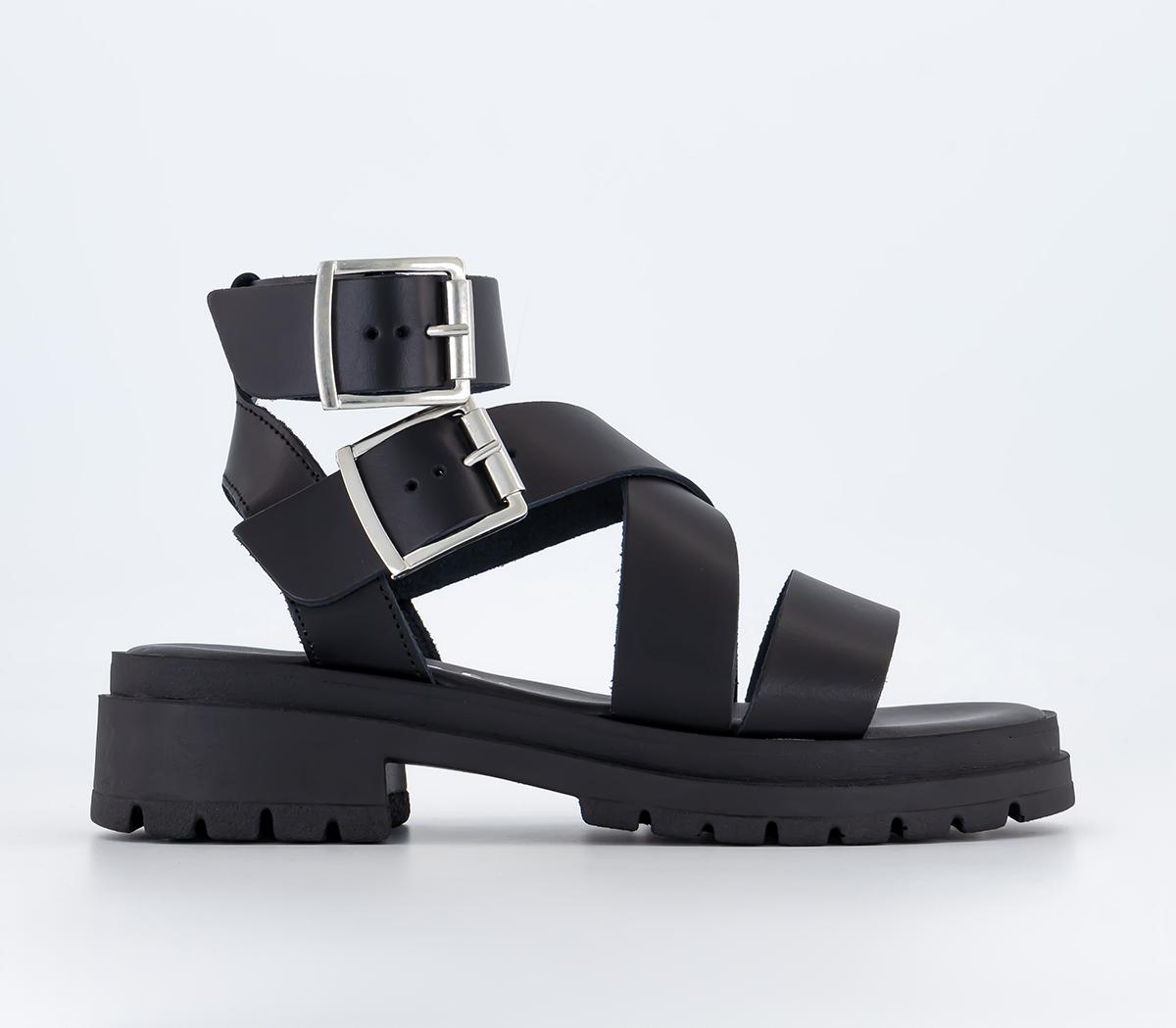 OFFICE Wide Fit Stash Buckle Cleat Sandals Black Leather - Women’s Sandals