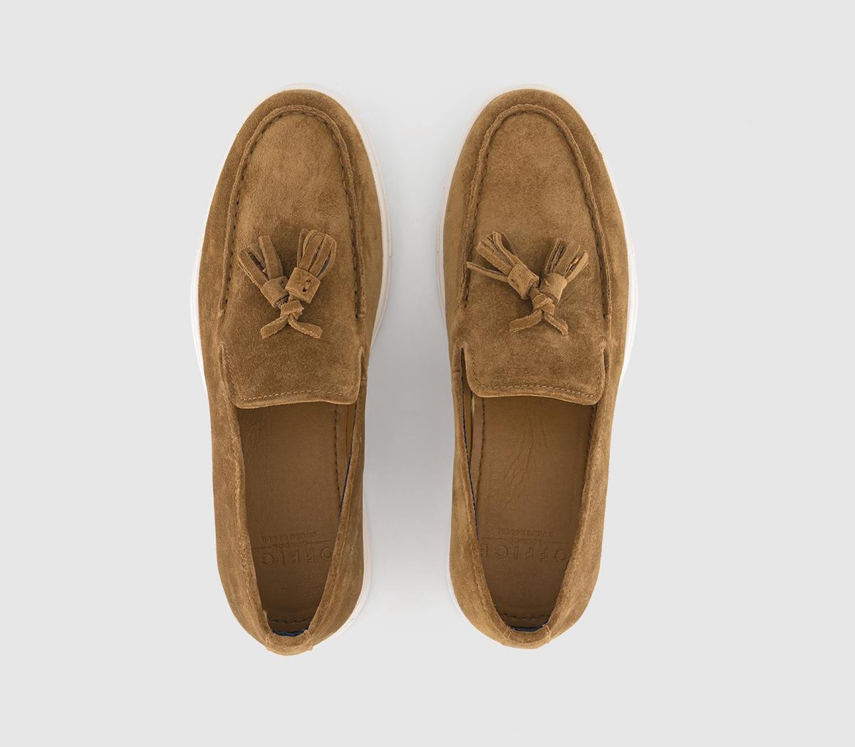 OFFICECalvin Tassel White Outsole Loafers OFFICECalvin Tassel White Outsole LoafersTan Suede
