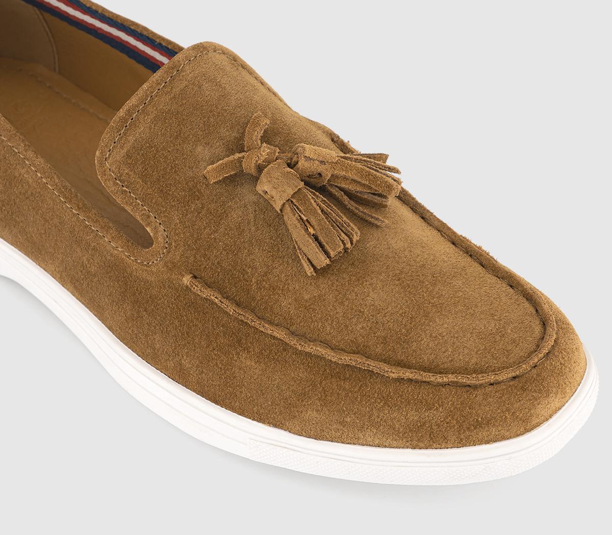 OFFICECalvin Tassel White Outsole Loafers OFFICECalvin Tassel White Outsole LoafersTan Suede