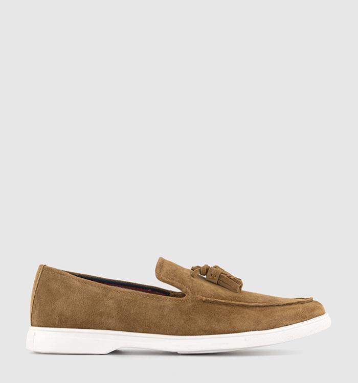 OFFICE Calvin Tassel White Outsole Loafers Tan Suede