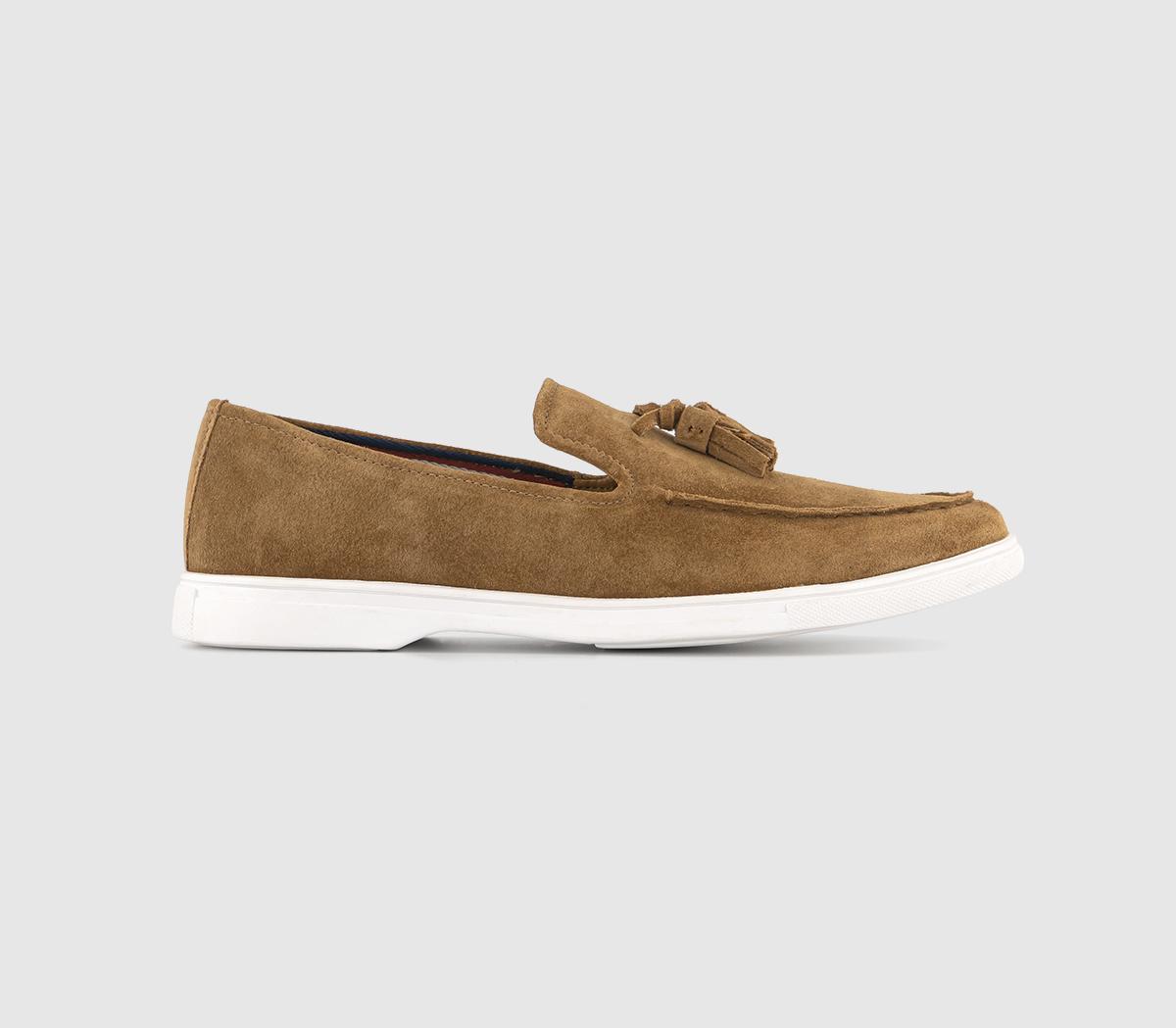 Calvin Tassle White Outsole Loafers Tan Suede