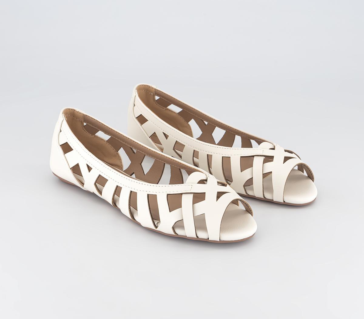 OFFICEFantasy Peep Toe Woven Ballet PumpsWhite