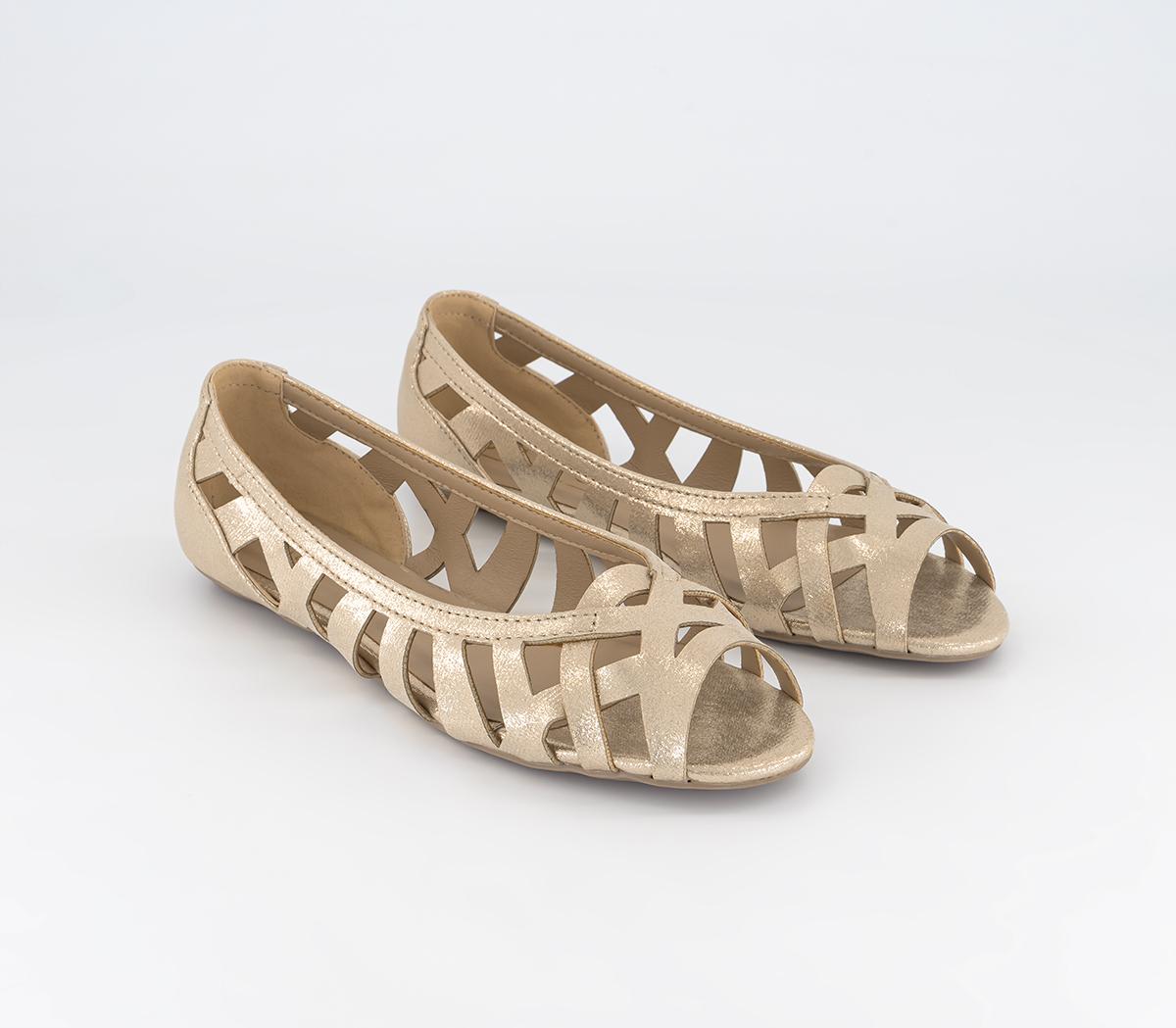 OFFICEFantasy Peep Toe Woven Ballet PumpsGold