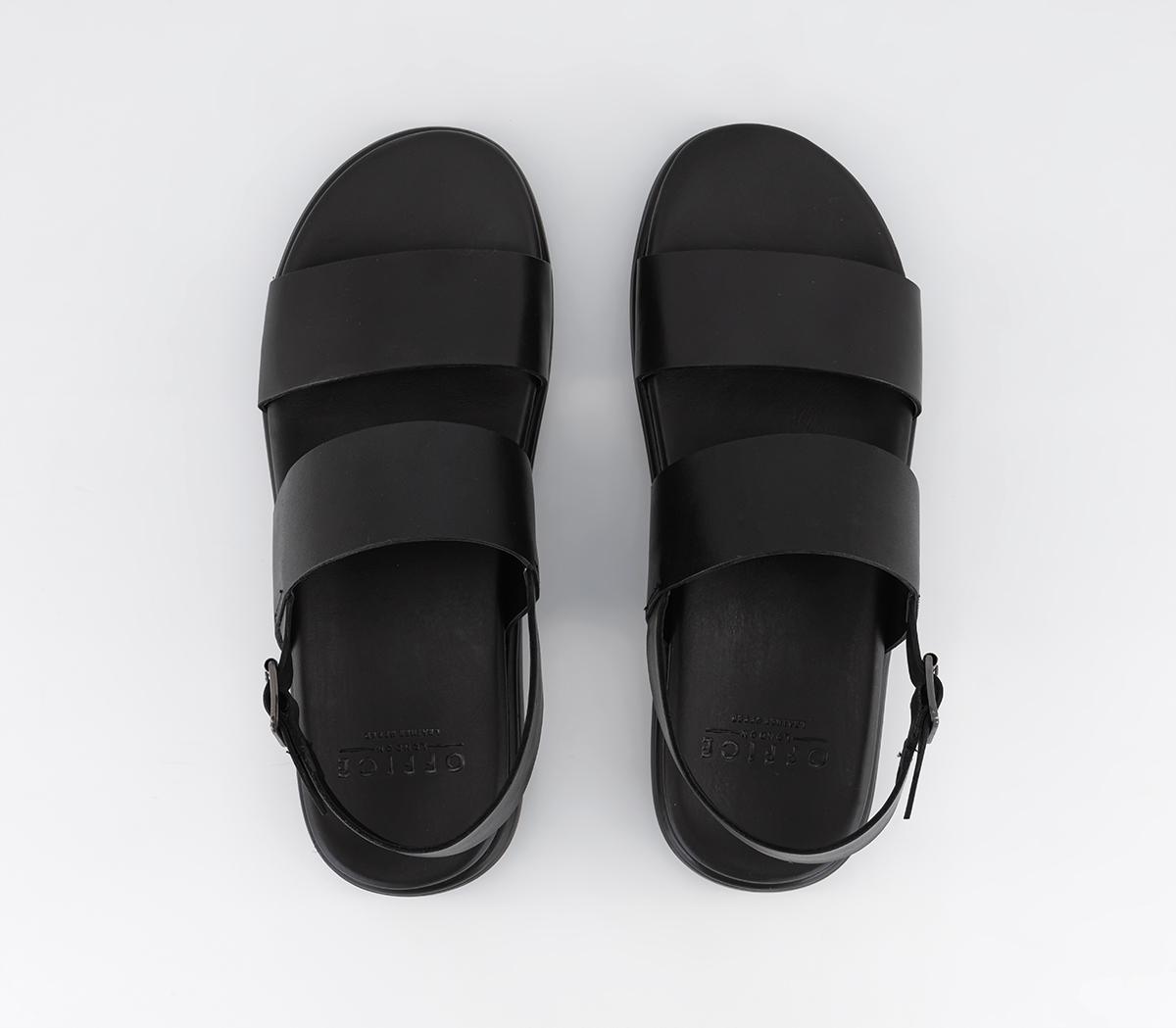 OFFICE Kuta 2 Strap Moulded Sole Backstrap Sandals Black Leather - Men ...