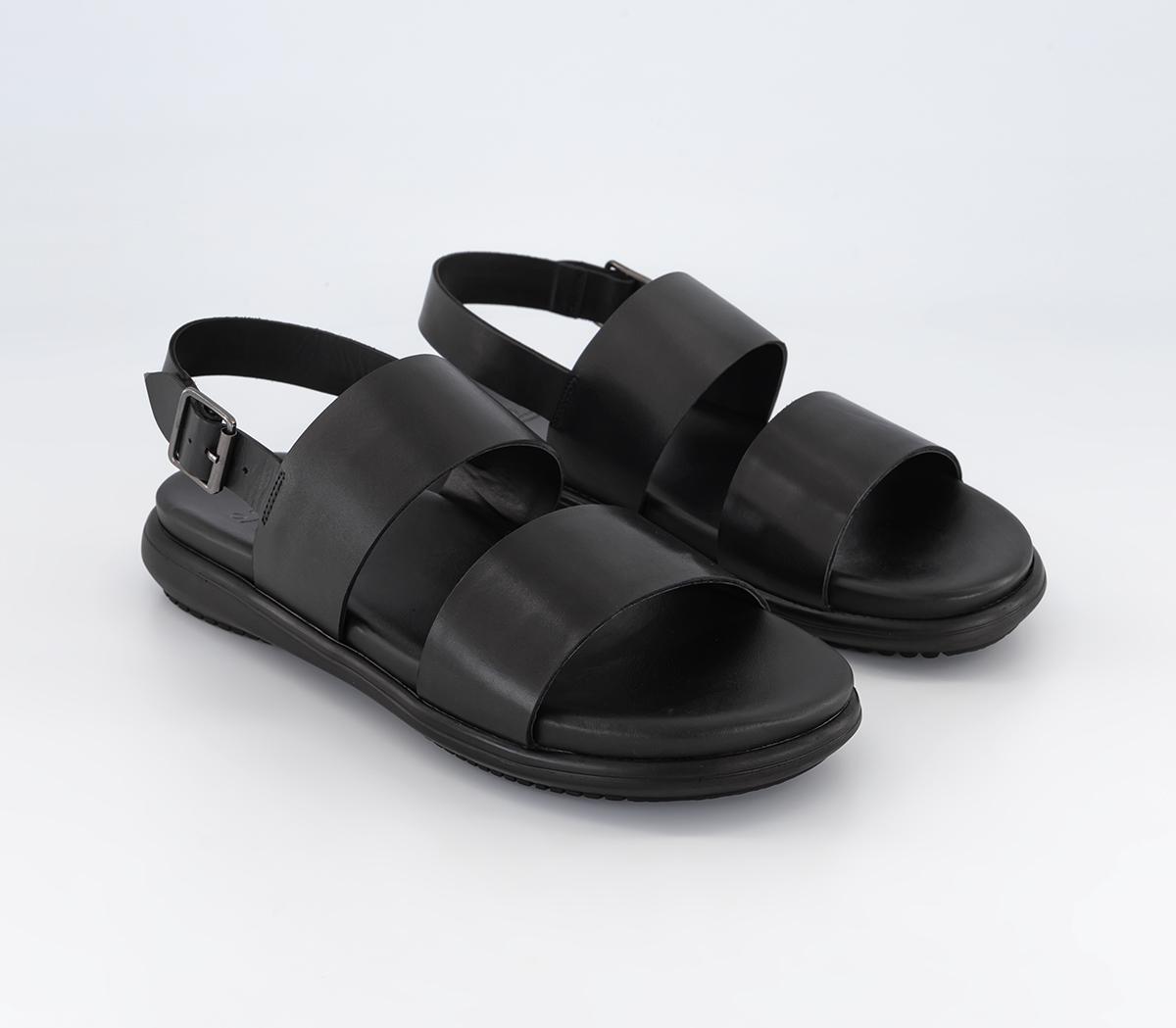 OFFICE Kuta 2 Strap Moulded Sole Backstrap Sandals Black Leather - Men ...