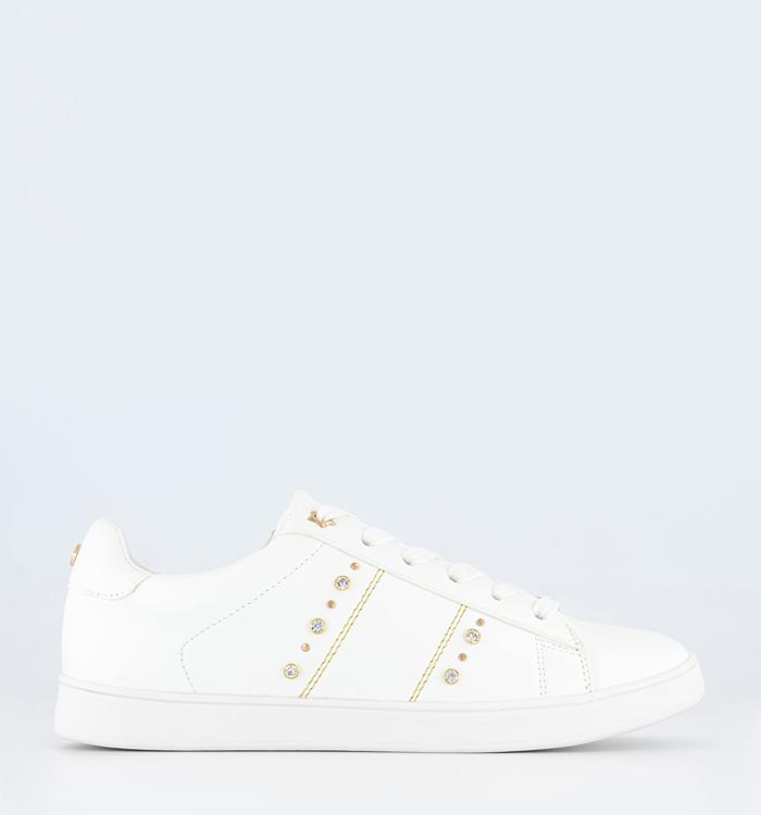 OFFICE Florrie Lace Up Diamante Trainers White Embellished