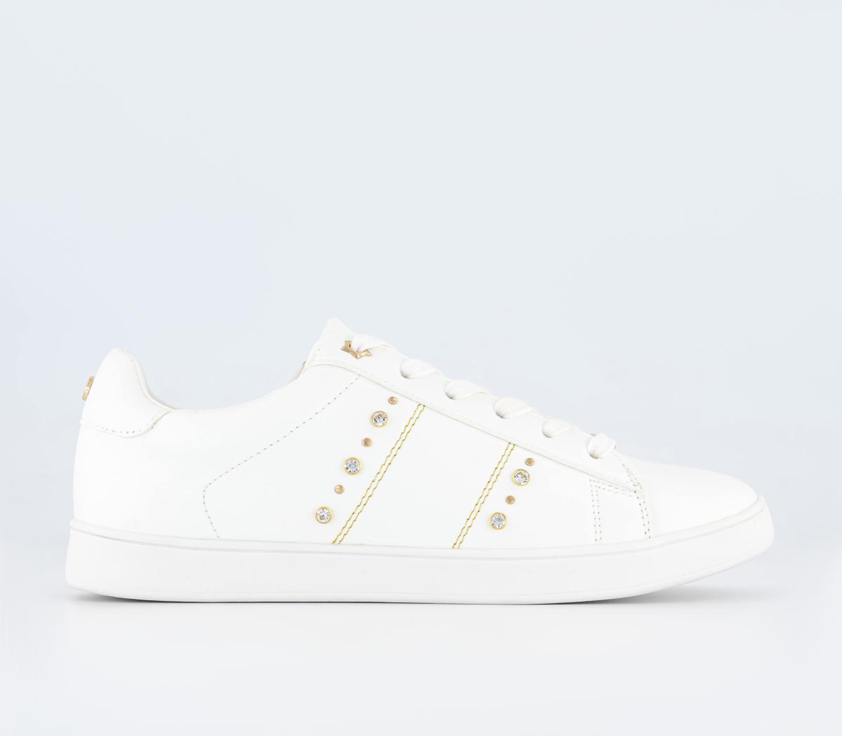 Florrie Lace Up Diamante Trainers White Embellished