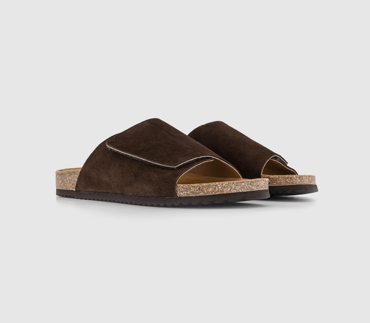 OFFICESantiago Velcro SlidersChocolate Suede