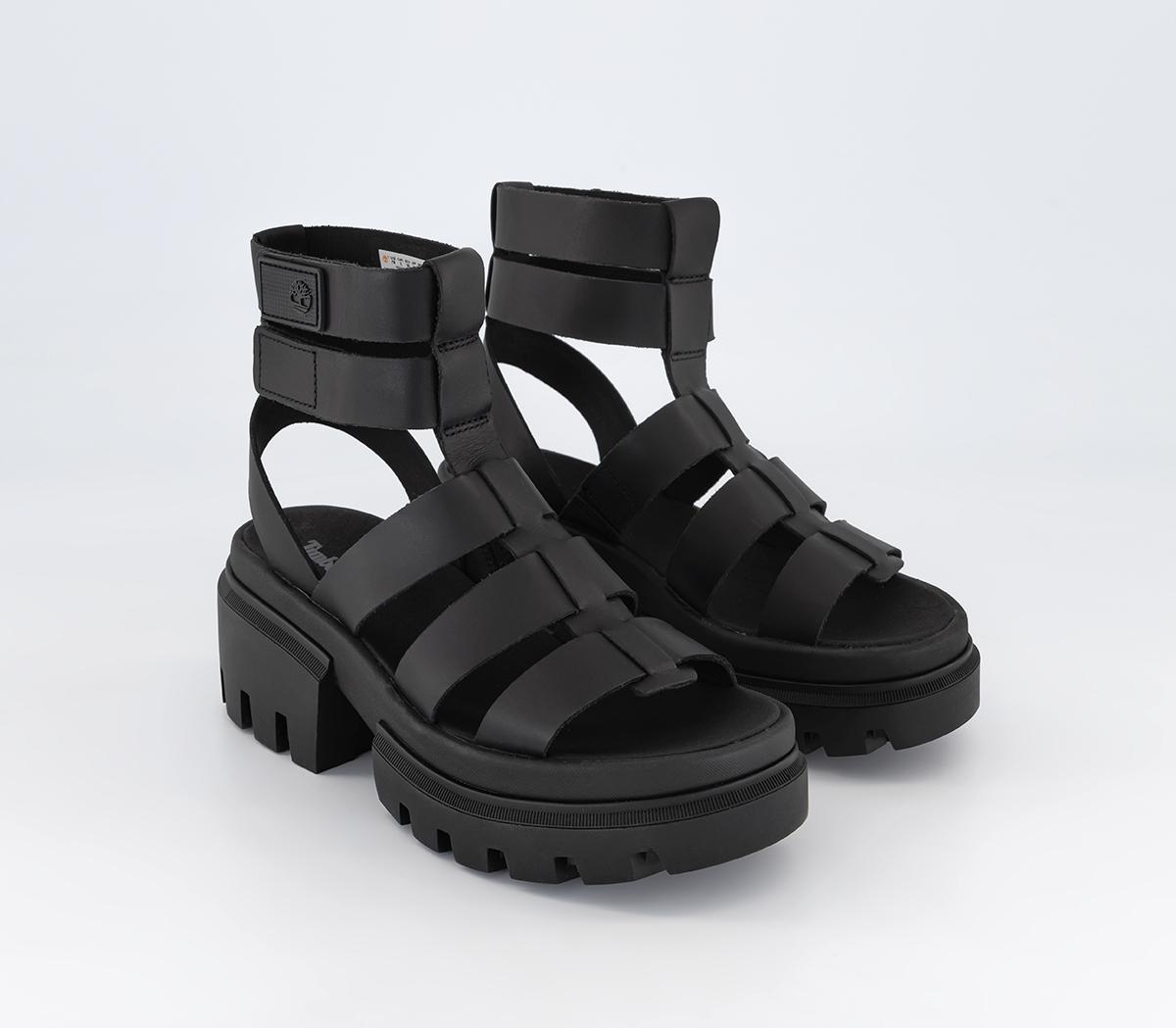 Timberland Everleigh Gladiator Sandals Black Full Grain - Women’s Sandals