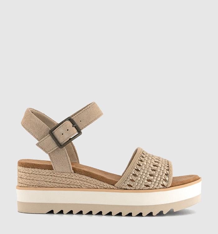 TOMS Diana Woven Wedge Sandals Champagne Metallic Basket Weave