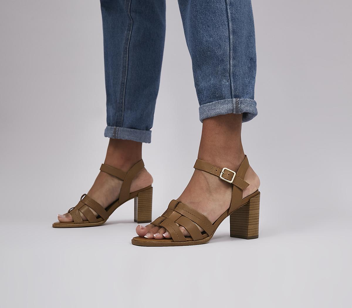Maddie Leather Stack Heels Tan Leather