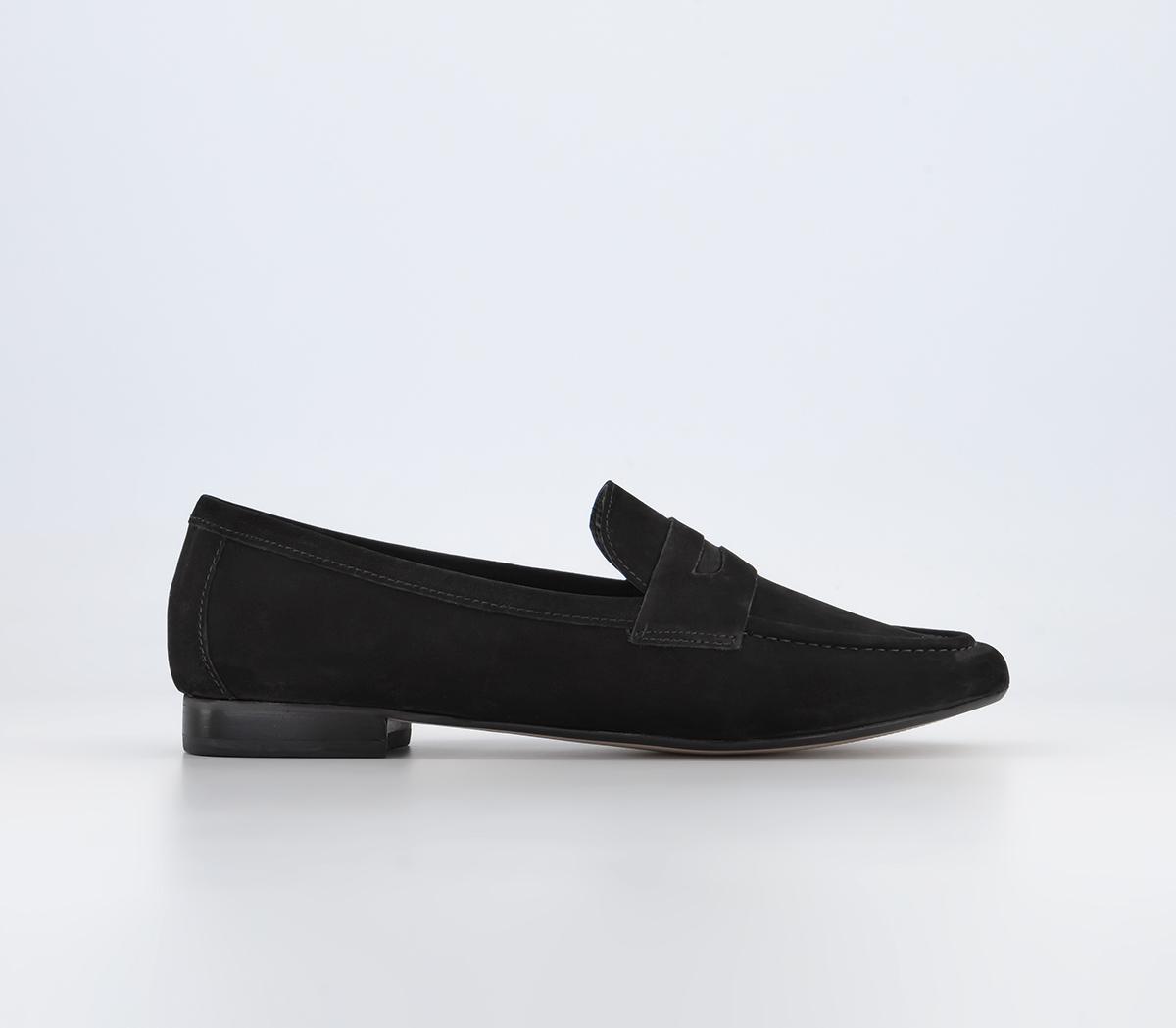OFFICE Freedom Penny Loafers Black Nubuck - Flat Shoes for Women