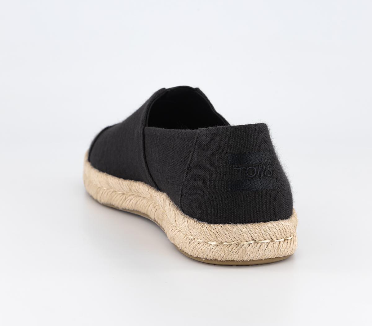 TOMSAlpargata Rope 2.0 Slip Ons Black Recycled Cotton Slubby Woven