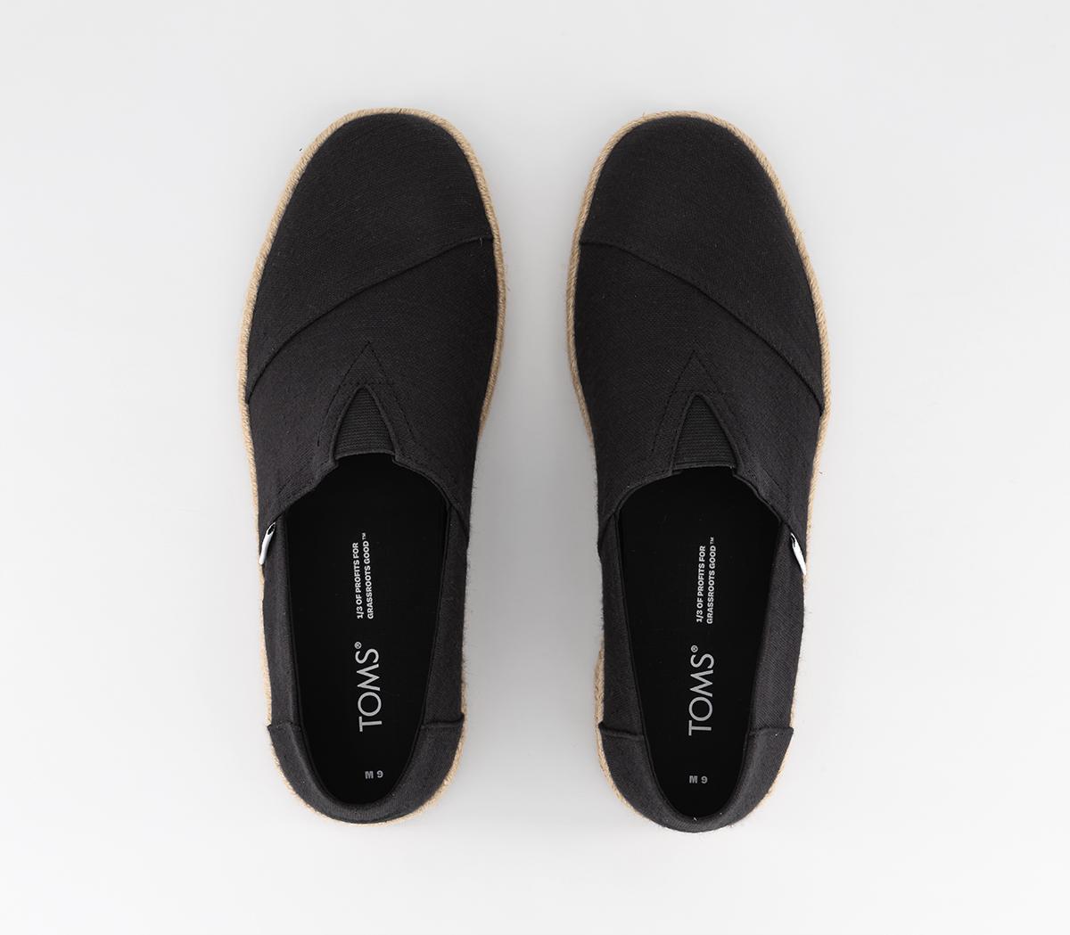 TOMSAlpargata Rope 2.0 Slip Ons Black Recycled Cotton Slubby Woven