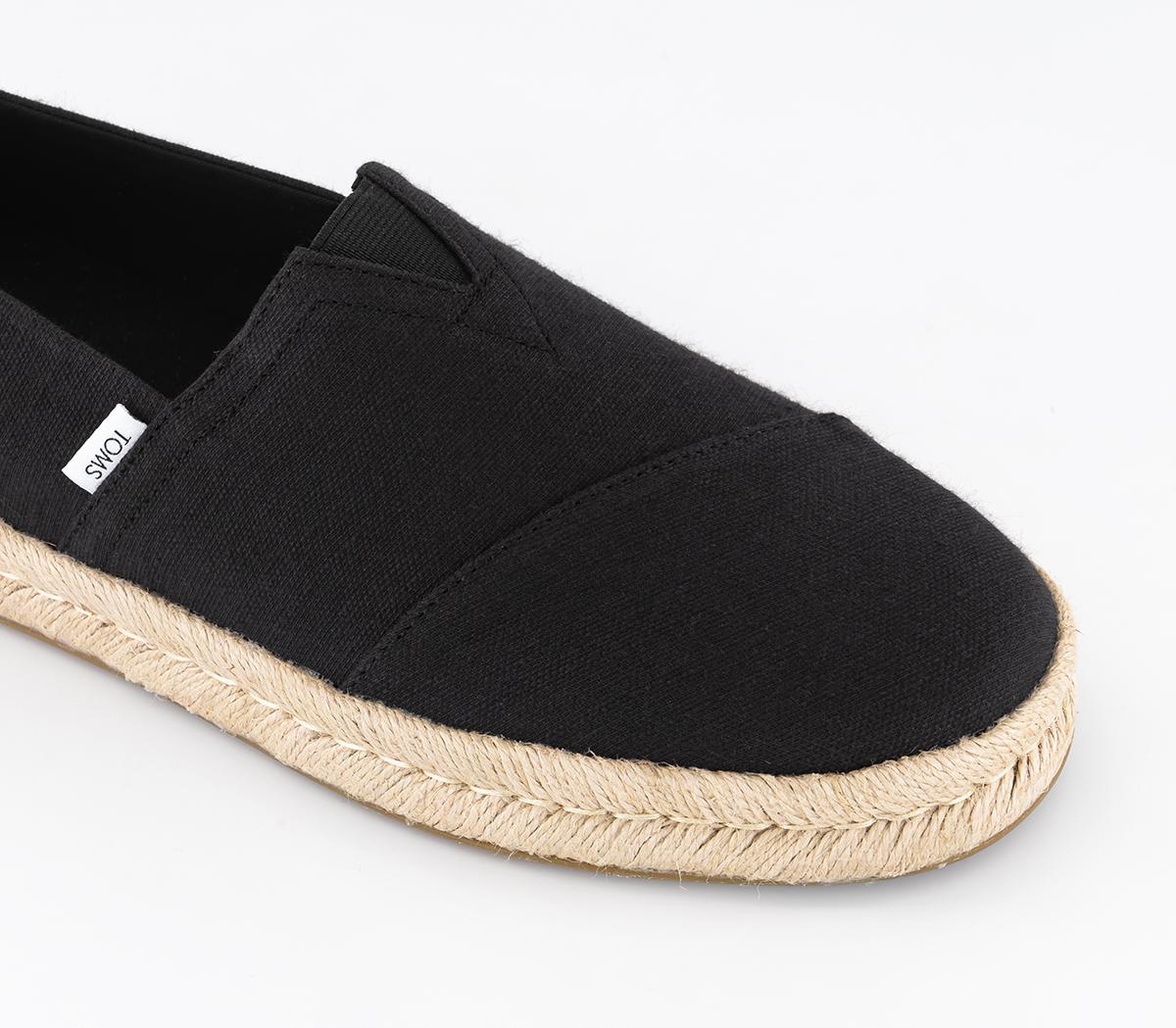 TOMSAlpargata Rope 2.0 Slip Ons Black Recycled Cotton Slubby Woven
