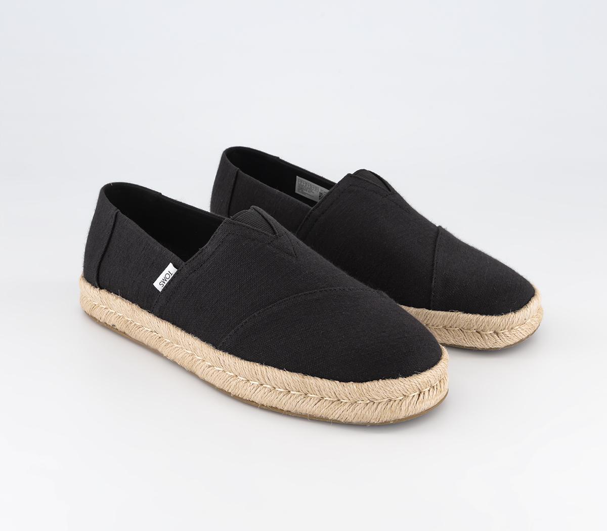 TOMS Alpargata Rope 2.0 Slip Ons Black Recycled Cotton Slubby Woven ...