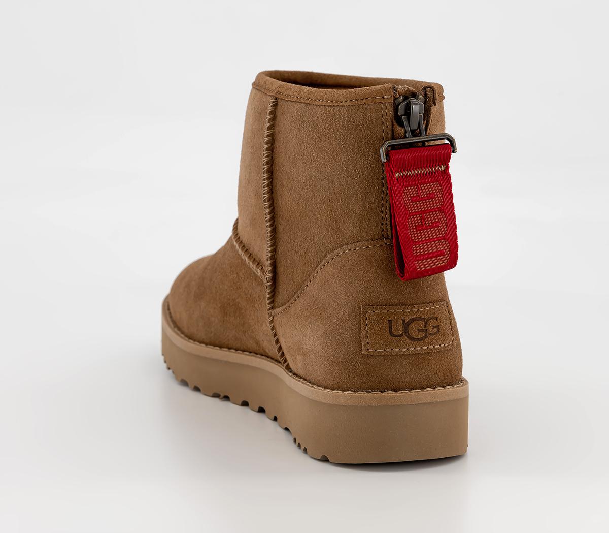 Ugg Classic Mini Logo Zip Boots Chestnut Flat Shoes For Women 7974