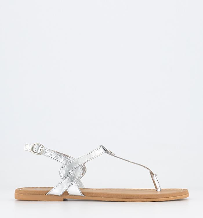OFFICE Splendid Leather Toe Post Sandals Silver Leather