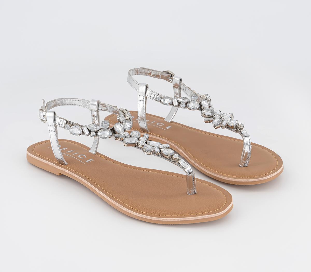 OFFICESparkle Jewelled T Bar SandalsSilver Embellished