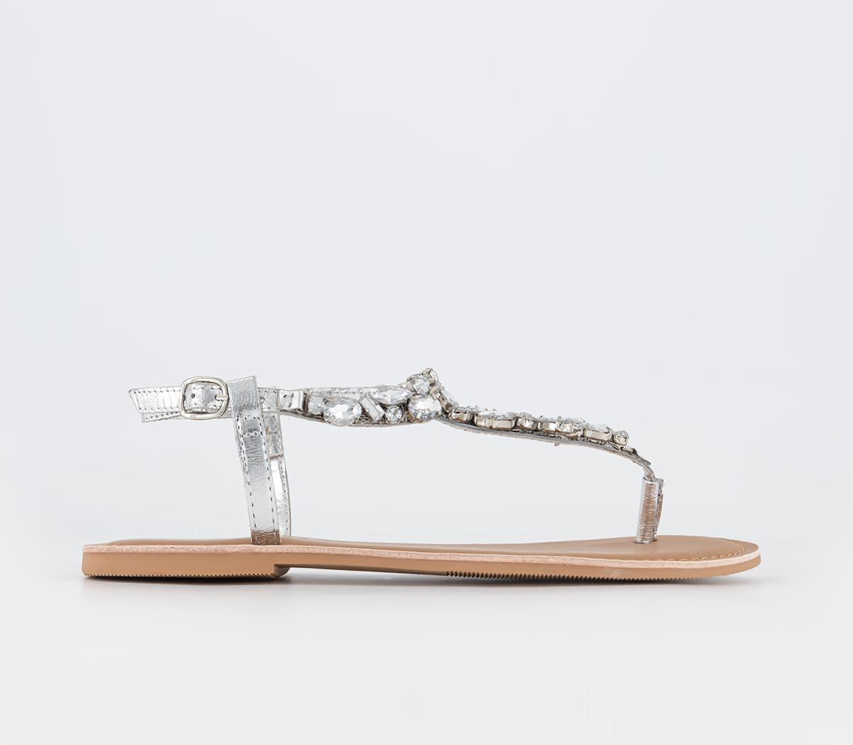 Sparkle Jewelled T Bar Sandals Silver Embellished