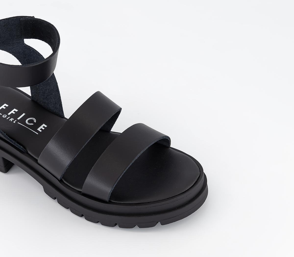 OFFICESweepstake Double Strap Chunky SandalsBlack Leather