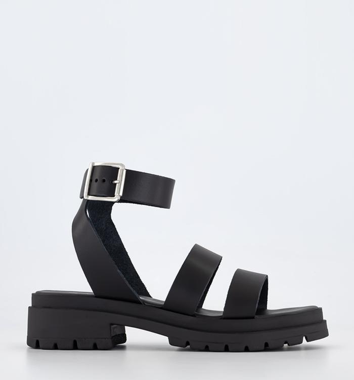 OFFICE Sweepstake Double Strap Chunky Sandals Black Leather