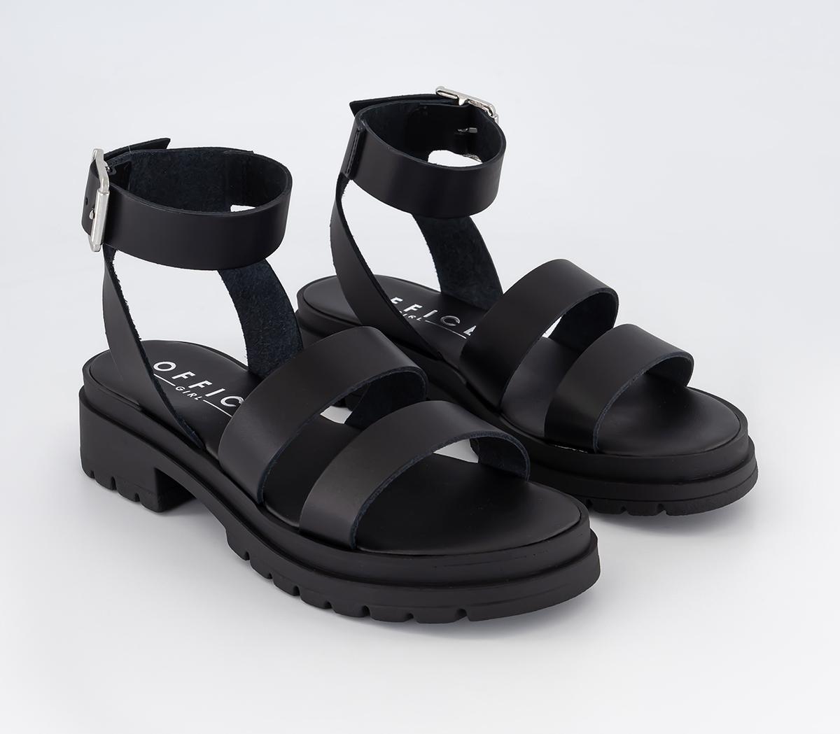 OFFICESweepstake Double Strap Chunky SandalsBlack Leather