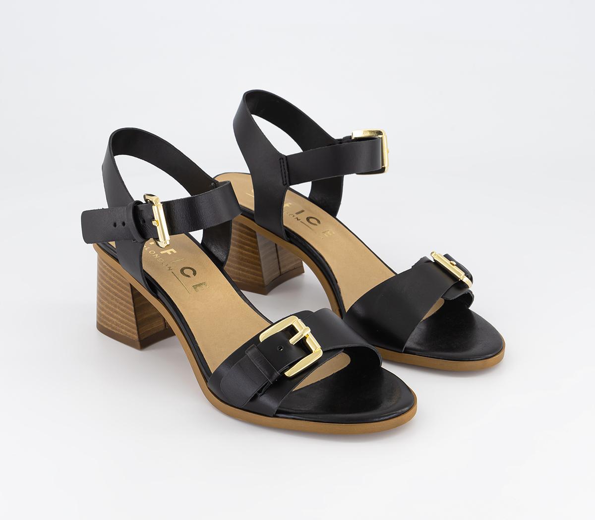 OFFICE Mercy Buckle Two Part Sandals Black Leather - Mid Heels