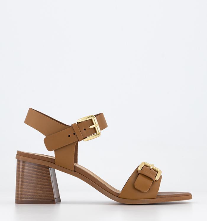 OFFICE Mercy Buckle Two Part Sandals Tan Leather